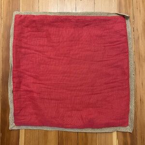 Red linen zippered throw pillow cover with braided jute trim 20x20